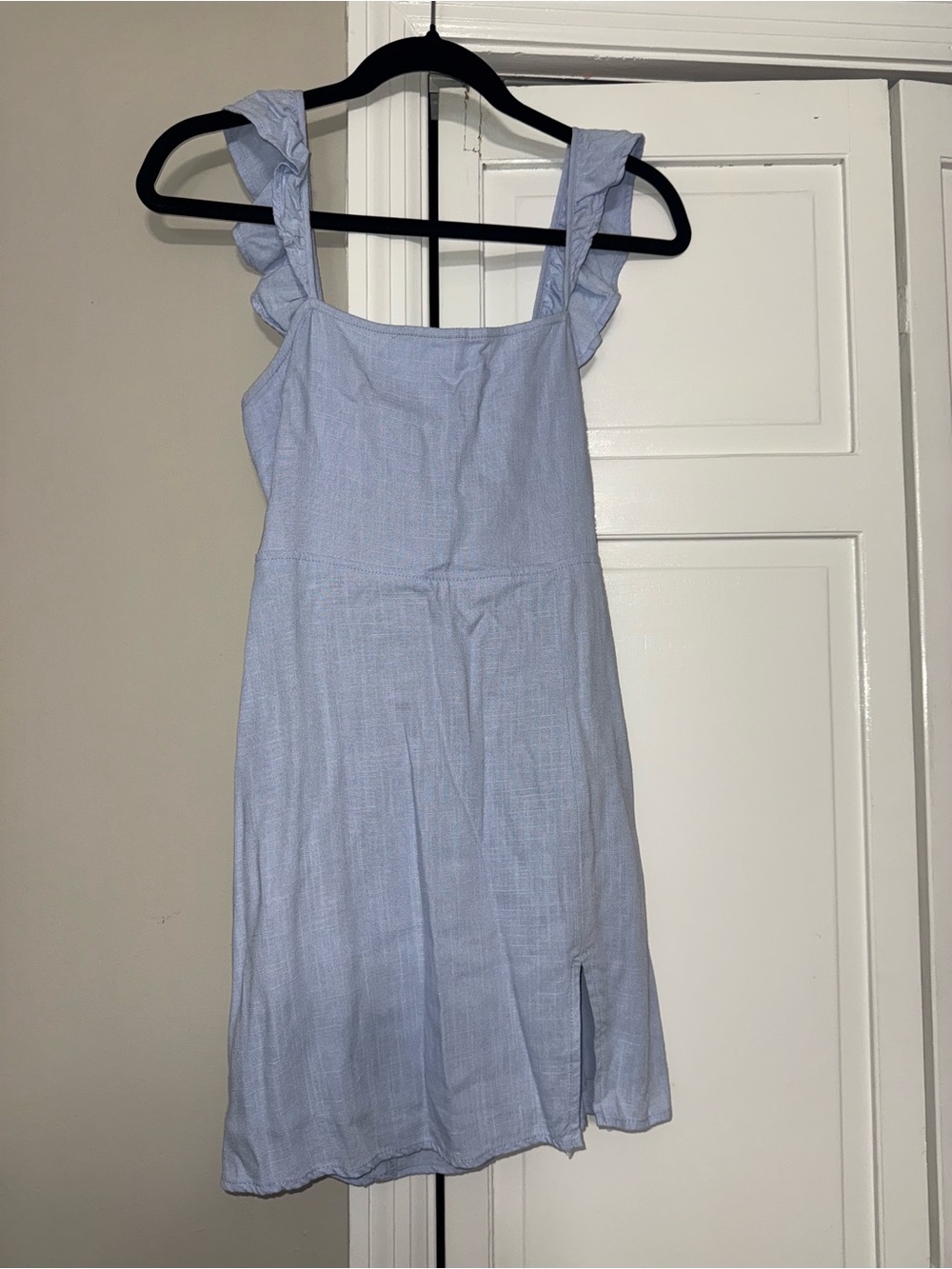 Cotton Candy Light Blue Ruffle Strap Midi Dress